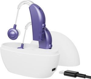 Digital Hearing Aid Amplifier Set - High Quality Rechargeable Behind The Ear Personal Sound Amplification Device - for Adults and Seniors with All-Day Battery Life, (Pair, Purple)