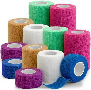 Self Adherent Cohesive Tape Rolls - Pack of 12-1" 2" 3"x5 Yards Combo Pack, Self Adhesive Bandage Rolls & Sports Athletic Wrap for Ankle, Wrist, Sprains and Swelling, Vet Wraps (Bright Neon Colors) Self Adherent Cohesive Tape Rolls - Pack of 12-1" 2" 3"x5 Yards Combo Pack, Self Adhesive Bandage Rolls & Sports Athletic Wrap for Ankle, Wrist, Sprains and Swelling, Vet Wraps (Bright Neon Colors)