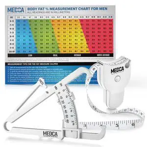 Body Fat Caliper and Measuring Tape for Body - Skinfold Calipers and Body Fat Tape Measure Tool for Accurately Measuring BMI Skin Fold Fitness and Weight-Loss (White)