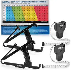 Body Tape Measure and Skinfold Caliper for Body Set - (Pack of 4) - Skin Fold Body Fat Analyzer and BMI Measurement Tool by MEDca Body Tape Measure and Skinfold Caliper for Body Set - (Pack of 4) - Skin Fold Body Fat Analyzer and BMI Measurement Tool by MEDca