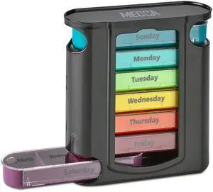 Weekly Pill Organizer, 1 Dispenser, 7 Stackable Compartments Four Times-a-Day - Morning, Noon, Evening, and Bedtime, Black Weekly Pill Organizer, 1 Dispenser, 7 Stackable Compartments Four Times-a-Day - Morning, Noon, Evening, and Bedtime, Black