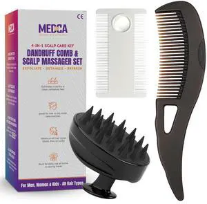 Dandruff Comb and Scalp Massager Set - (4 Piece Set) Exfoliating Hair Tool Kit with Fine Tooth Comb, Silicone Scrubber, Travel Case - Flake & Buildup Removal for Men, Women, Kids - All Hair Types Dandruff Comb and Scalp Massager Set - (4 Piece Set) Exfoliating Hair Tool Kit with Fine Tooth Comb, Silicone Scrubber, Travel Case - Flake & Buildup Removal for Men, Women, Kids - All Hair Types
