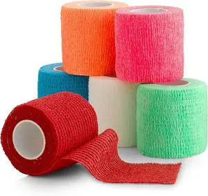6 Pack, Self Adherent Cohesive Tape - 2" x 5 Yards, Self Adhesive Bandage Rolls & Sports Athletic Wrap for Ankle, Wrist, Knee Sprains and Swelling, Vet Wraps in Assorted Neon Colors - FDA Approved 6 Pack, Self Adherent Cohesive Tape - 2" x 5 Yards, Self Adhesive Bandage Rolls & Sports Athletic Wrap for Ankle, Wrist, Knee Sprains and Swelling, Vet Wraps in Assorted Neon Colors - FDA Approved