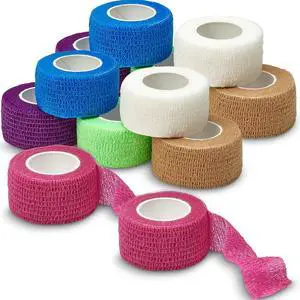 Self Adherent Cohesive Wrap Bandages - (Pack of 12 Rolls) 1 Inch X 5 Yards with Strong Elastic and Colourful First Aid Tape for Sprain Swelling and Soreness on Wrist and Ankle (Rainbow Color) Self Adherent Cohesive Wrap Bandages - (Pack of 12 Rolls) 1 Inch X 5 Yards with Strong Elastic and Colourful First Aid Tape for Sprain Swelling and Soreness on Wrist and Ankle (Rainbow Color)