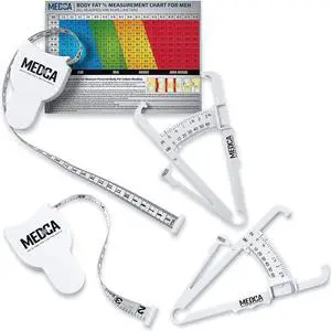 Body Tape Measure and Skinfold Caliper for Body - 4 Piece Set - Skin Fold Body Fat Analyzer and BMI Measurement Tool, White Body Tape Measure and Skinfold Caliper for Body - 4 Piece Set - Skin Fold Body Fat Analyzer and BMI Measurement Tool, White
