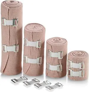 Elastic Compression Bandage Wrap - Premium Quality (Set of 4) w/ 4 Extra Hooks, Athletic Sport Support Rolls for Ankle, Wrist, Arm, Leg Sprains, First Aid Bandages Roll Measures 2", 3", 4", 6" x 5 Ft Elastic Compression Bandage Wrap - Premium Quality (Set of 4) w/ 4 Extra Hooks, Athletic Sport Support Rolls for Ankle, Wrist, Arm, Leg Sprains, First Aid Bandages Roll Measures 2", 3", 4", 6" x 5 Ft