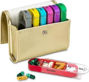 Weekly Travel Pill Organizer - Prescription and Medication Wallet Pill Box Reminder, Pill Container Dispenser Case, Vitamin Caddy Organizer, for 4 Times A Day, 7 Days a Week Weekly Travel Pill Organizer - Prescription and Medication Wallet Pill Box Reminder, Pill Container Dispenser Case, Vitamin Caddy Organizer, for 4 Times A Day, 7 Days a Week