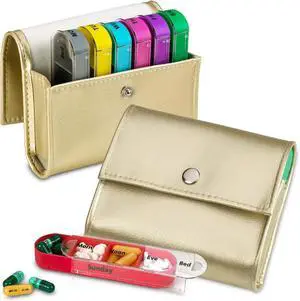 Weekly Travel Pill Organizer - (Set of 2) Medication Wallet Pill Box Reminders, Pill Container Dispenser Case, Vitamin Caddy Organizer, for 4 Times A Day, 7 Days a Week Weekly Travel Pill Organizer - (Set of 2) Medication Wallet Pill Box Reminders, Pill Container Dispenser Case, Vitamin Caddy Organizer, for 4 Times A Day, 7 Days a Week