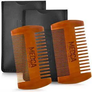 Wooden Beard Comb for Men - Handcrafted Solid Beechwood Beard, Mustache and Head Hair Pocket Comb with Leather Case - Dual Action Fine & Coarse Teeth Wooden Beard Comb for Men - Handcrafted Solid Beechwood Beard, Mustache and Head Hair Pocket Comb with Leather Case - Dual Action Fine & Coarse Teeth
