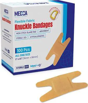 MED PRIDE Flexible Fabric Knuckle Bandages, 100 Count, 3 x 1.5 Inch Adhesive Bandages with Non-Stick Pads MED PRIDE Flexible Fabric Knuckle Bandages, 100 Count, 3 x 1.5 Inch Adhesive Bandages with Non-Stick Pads