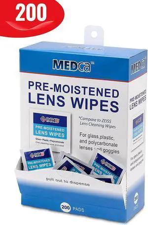 Premoistened Lens and Glass Cleaning Wipes - Portable Travel Cleaner for Glasses, Camera, Cell Phone, Smartphone, and Tablet - Disposable, Quick Drying, Streak Free - Individually Wrapped, Pack of 200 Premoistened Lens and Glass Cleaning Wipes - Portable Travel Cleaner for Glasses, Camera, Cell Phone, Smartphone, and Tablet - Disposable, Quick Drying, Streak Free - Individually Wrapped, Pack of 200