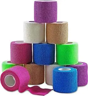 MEDca Self Adherent Cohesive Wrap Bandages 2 Inches X 5 Yards 12 Count with Strong Elastic and Colorful First Aid Tape for Sprain Swelling and Sorenes (Rainbow Color) MEDca Self Adherent Cohesive Wrap Bandages 2 Inches X 5 Yards 12 Count with Strong Elastic and Colorful First Aid Tape for Sprain Swelling and Sorenes (Rainbow Color)