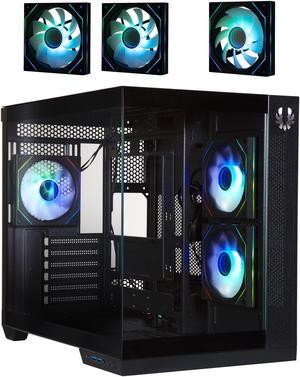 BitFenix Triton Dual Chamber PC Gaming Case Black-Panoramic Tempered Glass Reverse Connection mATX Motherboard Compatible3xInfinity Mirroring ARGB Fans(2X Reverse)-360mm AIO/GPU 420mm Support