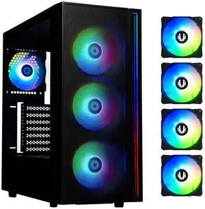 BitFenix Fang Mesh 4 ARGB Fans, High Airflow PC Gaming Case Black, GPU Support 360mm, 240 Top/360 Front AIO Support, 4+4 Controller (LED/PWM System) Temper Glass Aura SYNC/Mystic Light/RGB Fusion 2.0