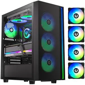 BitFenix Fang Mesh 4 ARGB Fans, High Airflow PC Gaming Case Black, GPU Support 360mm, 240 Top/360 Front AIO Support, 4+4 Controller (LED/PWM System) Temper Glass Aura SYNC/Mystic Light/RGB Fusion 2.0