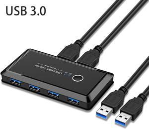USB 3.0 Switch Selector,KVM Switch Adapter 2 Computer Sharing 4 USB Devices, Peripheral Hub Box for Mouse Keyboard Scanner Printer PC, with One Button Swapping and 2 Pack USB 3.0 Cable