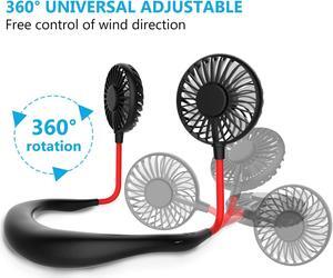 2 PK Hands Free Portable Neck Fan - Rechargeable Mini USB Personal Fan Battery Operated with 3 Level Air Flow, 7 LED lights for Home Office Travel Indoor Outdoor (Black)