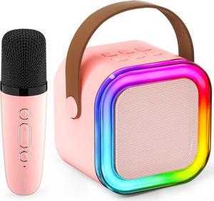 Mini Karaoke Machine for Kids,Portable Bluetooth Speaker with Wireless Microphone, Gifts Toys for Girls 4, 5, 6, 7, 8, 9, 10 +Year Old Birthday Family Home Party, Pink, One Mic