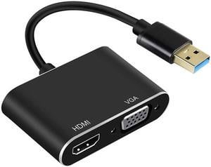 USB 3.0 to HDMI+VGA 2-in-1 Converter Adapter USB to HDMI VGA Splitter For Win10-Plug and play