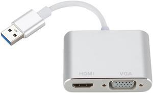 USB 3.0 to HDMI+VGA 2-in-1 Converter Adapter USB to HDMI VGA Splitter For Win10-Plug and play