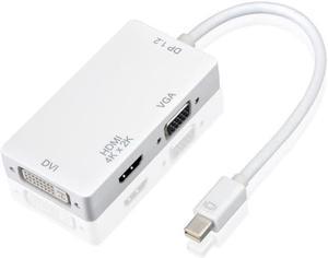 4K Mini Displayport (Mini DP) Thunderbolt port to HDMI/ VGA/DVI TV HDTV Video Adapter Cable Compatible for Apple Macbook Macbook Pro iMac Macbook Air Mac Mini Surface pro 1 2 3 Series White