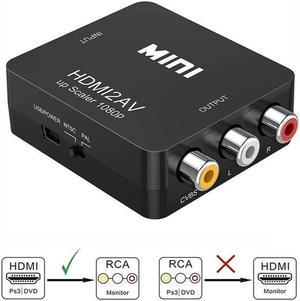 HDMI to RCA, MINI HDMI2AV Siganal Converter HD Video Converter Mini HDMI to CVBS+R/L Audio Converter-Black(HD-AV01)