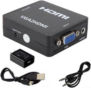 1080P Full HD Mini VGA to HDMI Audio Video Converter Adapter Box With USB Cable+3.5mm Audio Cable+Power adapter Support HDTV for PC Laptop Display Computer Projector
