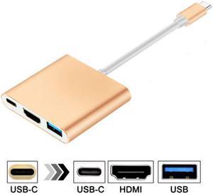 3 in 1 Type-C USB-C 3.1 To HDTV HDMI 4K HD USB 3.0 Type C Male to HDMI Female PD Converter Hub Adapter,Gold
