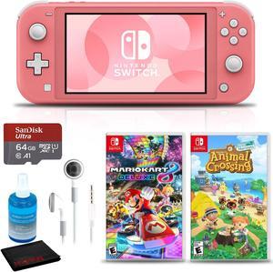 Nintendo Switch Lite Coral Console Bundle with Animal Crossing New Horizons Mario Kart 8 Deluxe 64GB microSD Card Earbuds and 6Ave Cleaning Kit  Valentines Day Special Gaming Bundle