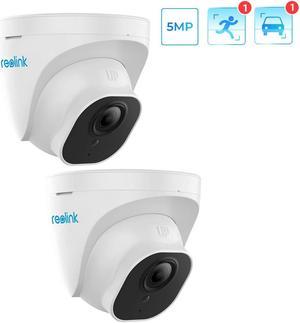 2pcs Reolink 5MP Outdoor Security Camera, Smart Human/Vehicle Detection PoE IP Camera, work with Google Assistant, Time-Lapse, 256GB Micro SD Storage for 24/7 Recording (not Included), RLC-520A