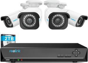 Reolink 4K Security Camera System, 4pcs H.265 4K PoE Security Cameras Wired with Smart Person Vehicle Detection, 8MP/4K 8CH NVR with 2TB HDD for 24/7 Recording - RLK8-800B4
