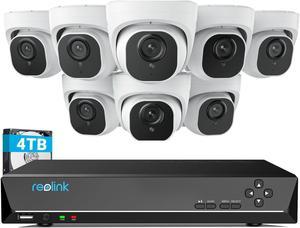 Reolink 4K Security Camera System, 8pcs H.265 4K PoE Security Cameras Wired with Basic Person Vehicle Detection, 8MP/4K 16CH NVR with 4TB HDD for 24-7 Recording - RLK16-800D8