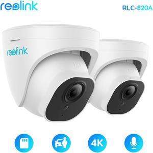 Reolink RLC-820A-2PACK, 4K 8MP Outdoor Security Camera, Smart Human/Vehicle Detection PoE IP Camera Work with Google Assistant Audio Dome, 256GB Micro SD (not Included) Storage for 24/7 Recording