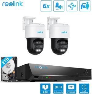 REOLINK 8CH 4K PTZ Security System, 2pcs Trackmix PoE, IP PoE Outdoor Cameras 6X Hybrid Zoom, Auto Tracking, Human/Vehicle/Pet Detection +1pc RLN8-410 8CH NVR with Built-in 2TB HDD H.265