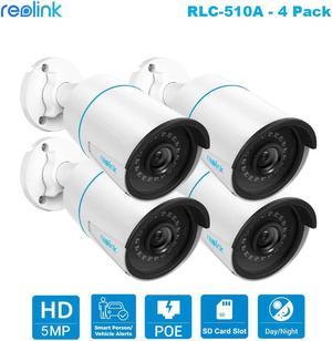 REOLINK 4pcs RLC-510A, 5MP Security IP PoE Camera, Surveillance Outdoor/Indoor, Human/Vehicle Detect, 100Ft IR Night Vision, Work with Smart Home&Reolink NVRs, Up to 256GB Micro SD Card