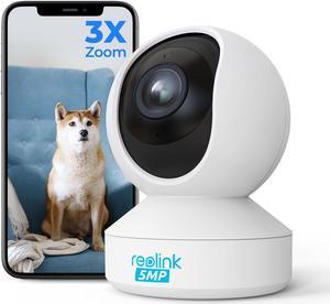 REOLINK E1 Zoom 5MP Auto Tracking  PTZ Indoor Security Camera, Human/Pet Detect Plug-in 2.4/5GHz WiFi 3x Optical Zoom, Local Storage(Max.256G), Ideal for Baby Monitor/ Pet Camera/Home Security