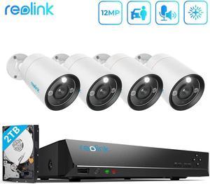 REOLINK 8CH 12MP PoE Security System, 4pcs H.265 12MP Bullet Cameras Wired, Person/Vehicle/Pet Detection 2-Way Talk Spotlights Color Night Vision, 8CH NVR with 2TB HDD, RLK8-1200B4-A 4