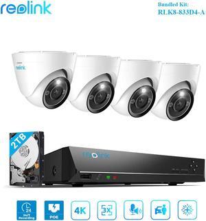 Reolink 8CH 24/7 Surveillance System Kit, 4 pcs 4K Ultra HD RLC-833A, 3X Optical Zoom with Spotlights, Human/Vehicle/Pet Detect, 2-Way Audio, IP66  Bundled with RLN8-410 8CH NVR with 2TB HDD Installed