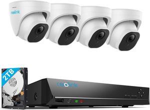 Reolink 8CH 4K Security Camera System 4pcs 8MP Smart Person/Vehicle Detection Wired Outdoor PoE IP Dome Cameras and 8CH 2TB HDD NVR for 24/7 Recording, H.265, RLK8-800D4-A