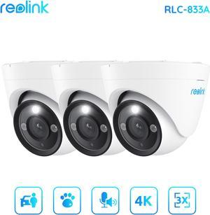 REOLINK RLC-833A-3Pack, 4K IP Security Camera Outdoor System,  700lm Color Night Vision Two-Way Talk 3X Optical Zoom, Human/Vehicle/Pet Detection, Up to 256GB SD Card