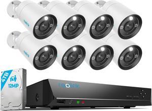 Reolink 12MP PoE Security Camera System, 8pcs H.265 12MP Bullet Security Cameras Wired, Person Vehicle Pet Detection, Two-Way Talk, Spotlights Color Night Vision, 16CH NVR with 4TB HDD, RLK16-1200B8-A
