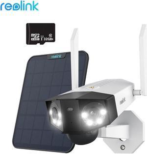 REOLINK  Duo 2+Solar Panel (6W) +Free 32G SD, 6MP Security Camera Outdoor Wireless, Dual Lens Solar Security Camera with 180° View, 2.4/5GHz WiFi, Color Night Vision, Human/Car Detection, No Extra Fee