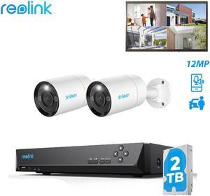 REOLINK 8CH 12MP PoE Security Camera System, 2 Bullets 12MP RLC-1212A with Person/Vehicle Detection and Spotlights,RLN8-410 NVR with 2TB HDD for 24-7 Recording