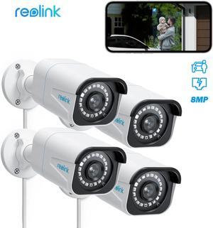 REOLINK 4pcs RLC-810A 4K Security Camera Outdoor, 8MP IP PoE Camera with Human/Vehicle Detection, 100Ft IR Night Vision, Work with Smart Home, Time lapse, Up to 256GB SD Card,4 Pack