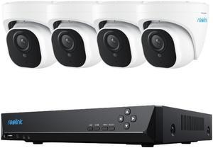 Reolink Smart 5MP 8CH Home Security Camera System, 4pcs Wired 5MP PoE IP Cameras Outdoor/Indoor, Person Vehicle Detection, 6K 8CH NVR with 2TB HDD for 24-7 Recording - RLK8-520D4-5MP