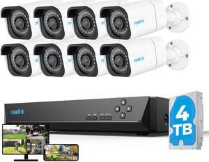 Reolink 4K Security Camera System, 8pcs H.265 4K PoE Security Cameras Wired with Basic Person Vehicle Detection, 8MP/4K 16CH NVR with 4TB HDD for 24-7 Recording - RLK16-800B8