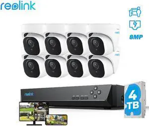 Reolink 4K Security Camera System, 8pcs H.265 4K PoE Security Cameras Wired with Basic Person Vehicle Detection, 8MP/4K 16CH NVR with 4TB HDD for 24-7 Recording - RLK16-800D8 Reolink 4K Security Camera System, 8pcs H.265 4K PoE Security Cameras Wired with Basic Person Vehicle Detection, 8MP/4K 16CH NVR with 4TB HDD for 24-7 Recording - RLK16-800D8
