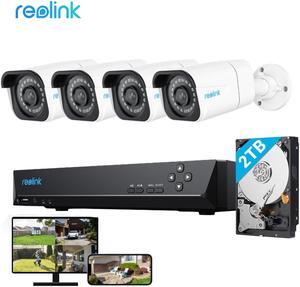Reolink 4K Security Camera System, 4pcs H.265 4K PoE Security Cameras Wired with Smart Person Vehicle Detection, 8MP/4K 8CH NVR with 2TB HDD for 24/7 Recording - RLK8-800B4