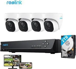 Reolink RLK8-800D4-A 4K Security Camera System, 4pcs H.265 4K PoE Security Cameras Wired with Basic Person Vehicle Detection, 8MP/4K 8CH NVR with 2TB HDD for 24-7 Recording Reolink RLK8-800D4-A 4K Security Camera System, 4pcs H.265 4K PoE Security Cameras Wired with Basic Person Vehicle Detection, 8MP/4K 8CH NVR with 2TB HDD for 24-7 Recording