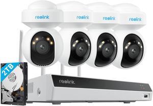 Reolink 4K HD Surveillance WiFi Camera System 8MP Auto Tracking for 24/7 Person/Vehicle/Animal Detection, 4Pcs 2.4/5GHz Dual-Band Wi-Fi 6 PT Cameras with 12-Channel NVR 2TB HDD